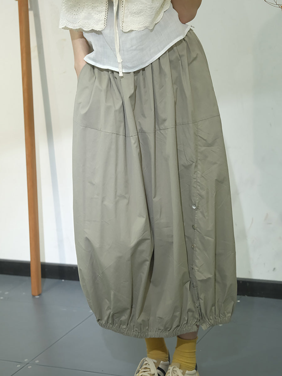 Artsy Summer Button Cotton Skirt Kl1017