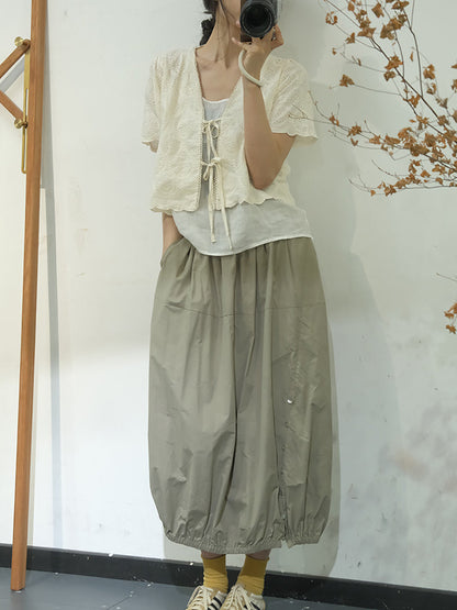 Artsy Summer Button Cotton Skirt Kl1017