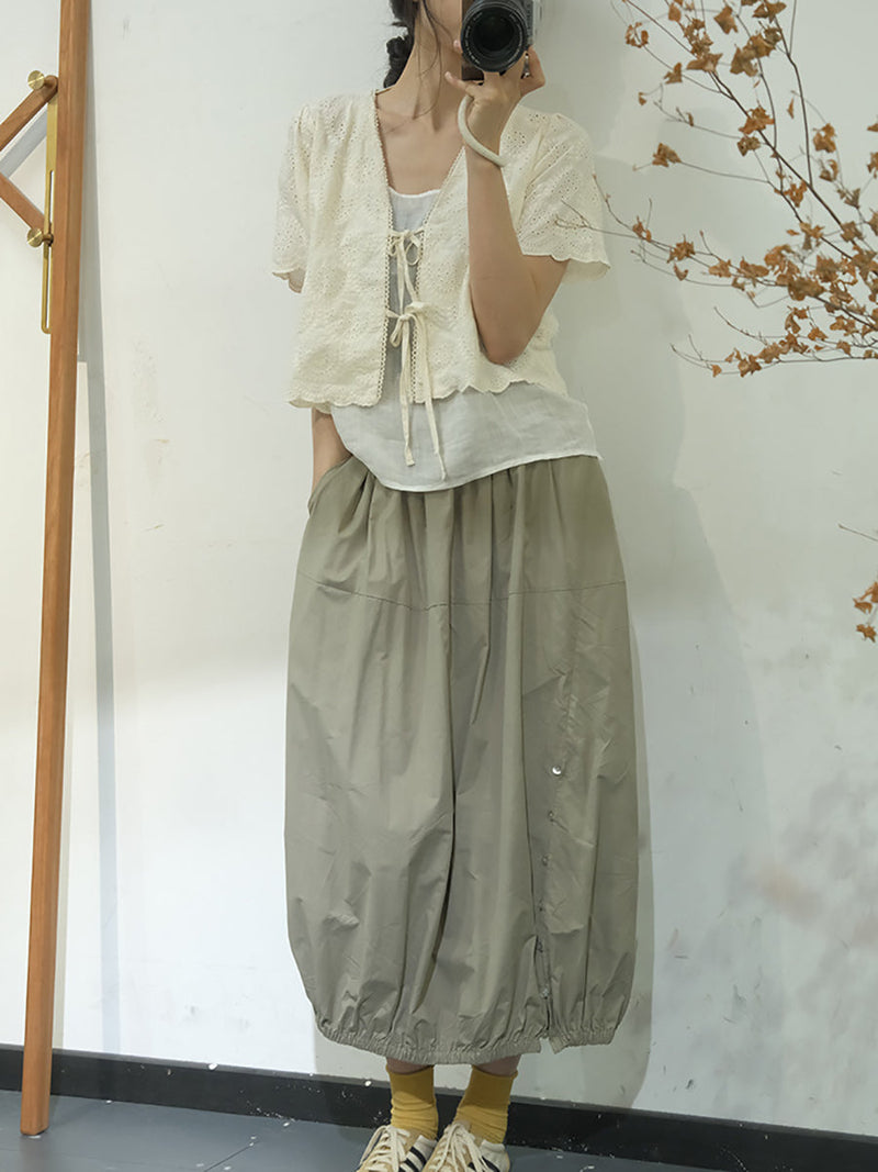 Artsy Summer Button Cotton Skirt Kl1017