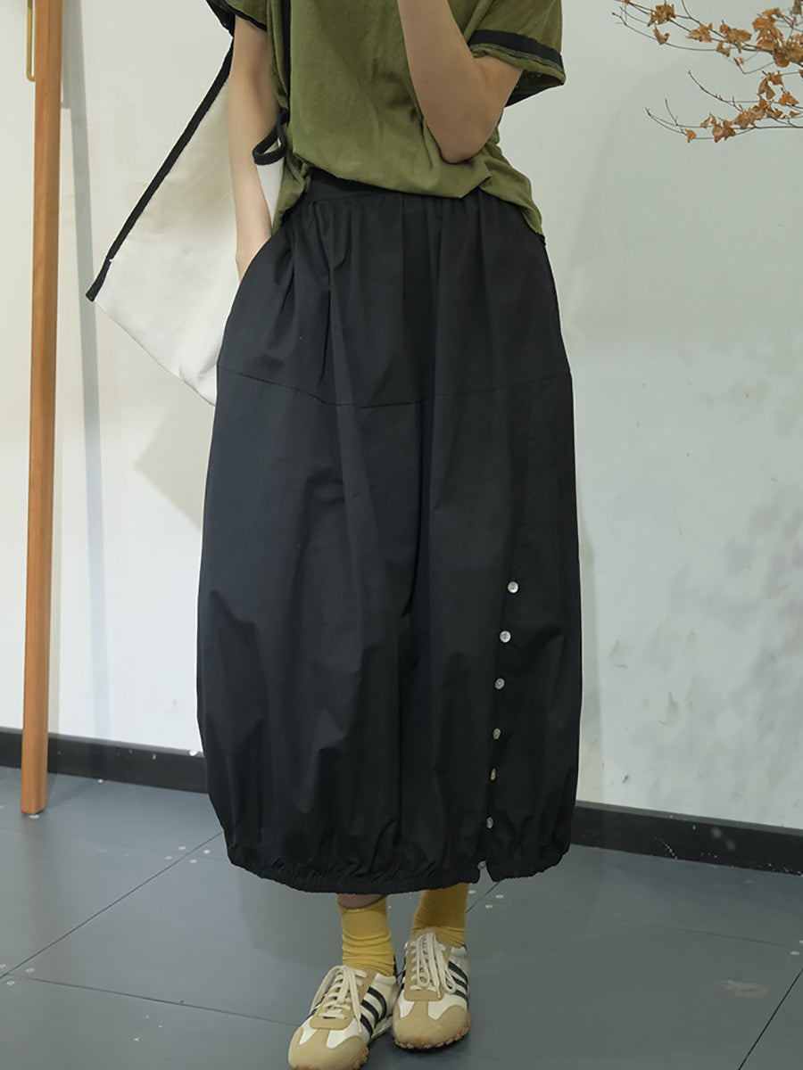Artsy Summer Button Cotton Skirt Kl1017