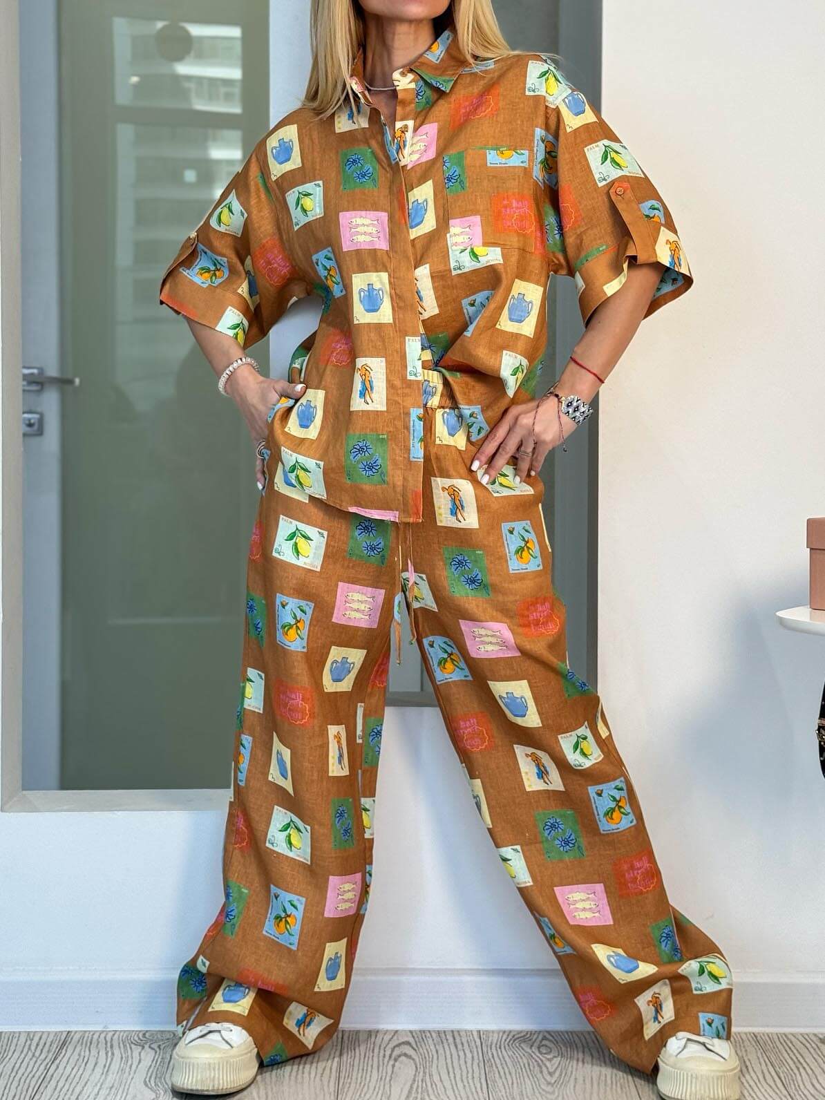 Botanical Print Loose Pants Set