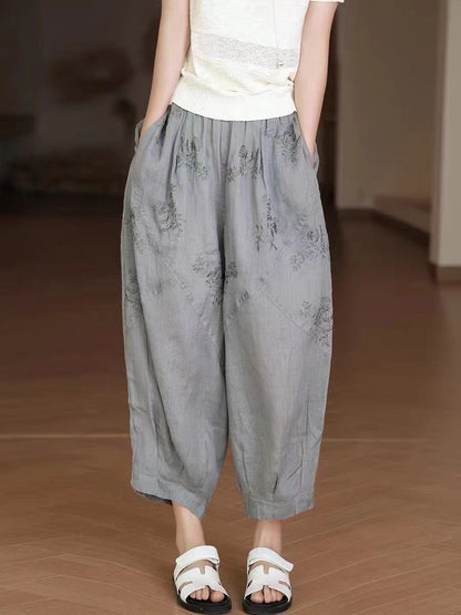 Embroidery Ramie Summer Harem Pants Aa1002