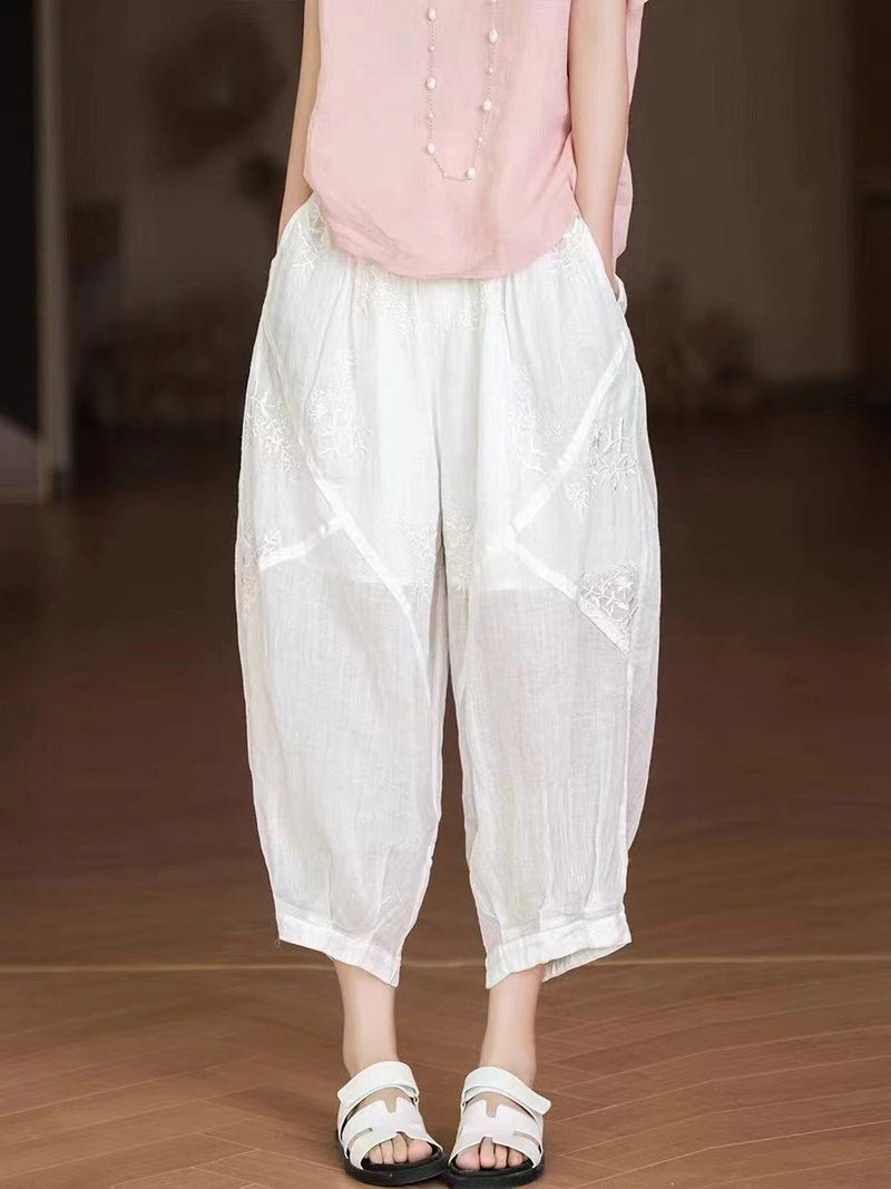 Embroidery Ramie Summer Harem Pants Aa1002