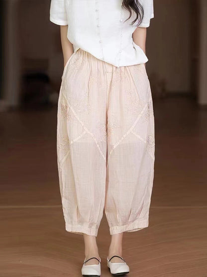 Embroidery Ramie Summer Harem Pants Aa1002
