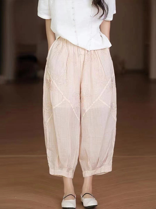 Embroidery Ramie Summer Harem Pants Aa1002