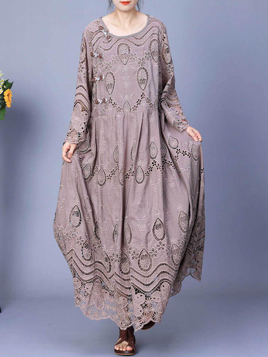Summer Artsy Embroidery Loose Maxi Dress Aa1031