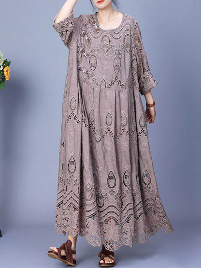 Summer Artsy Embroidery Loose Maxi Dress Aa1031