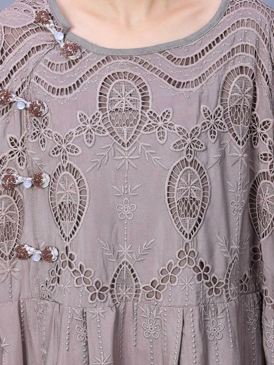 Summer Artsy Embroidery Loose Maxi Dress Aa1031