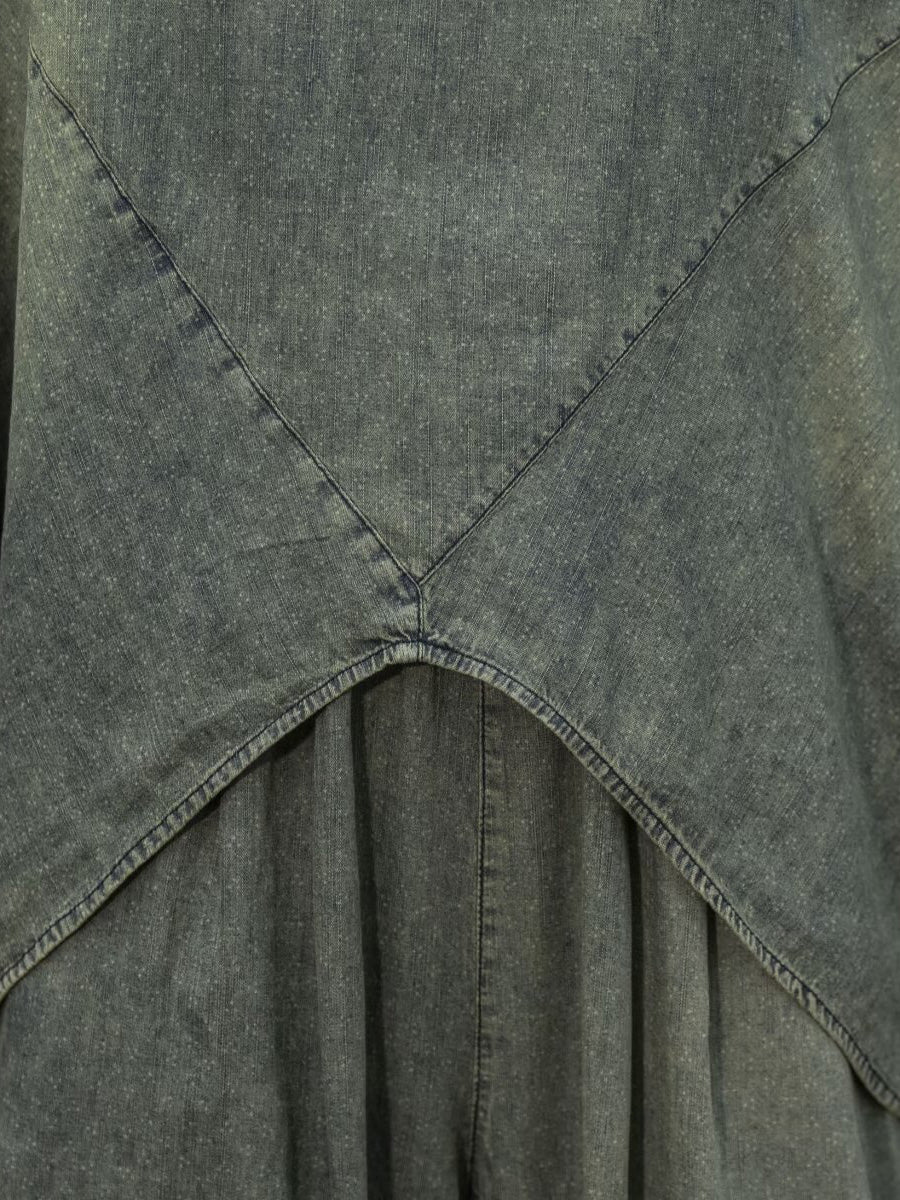 Retro Summer Denim Spliced Hooded Shirt+pants Aa1055