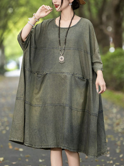 Summer Retro Spliced Denim Mini Dress Qw1035