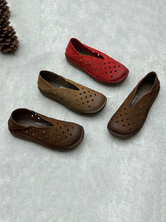 Summer Leather Cutout Flat Shoes Qw1051