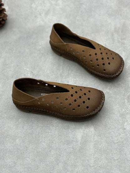 Summer Leather Cutout Flat Shoes Qw1051
