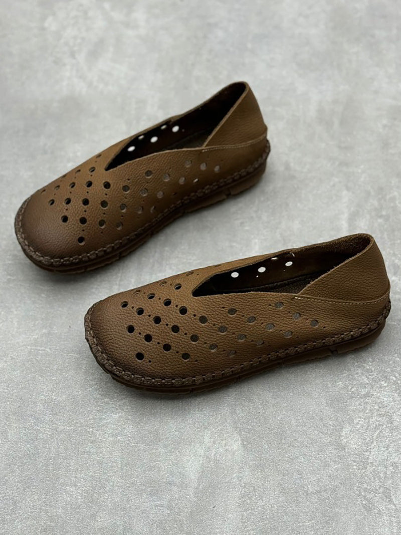 Summer Leather Cutout Flat Shoes Qw1051
