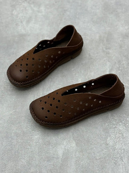 Summer Leather Cutout Flat Shoes Qw1051