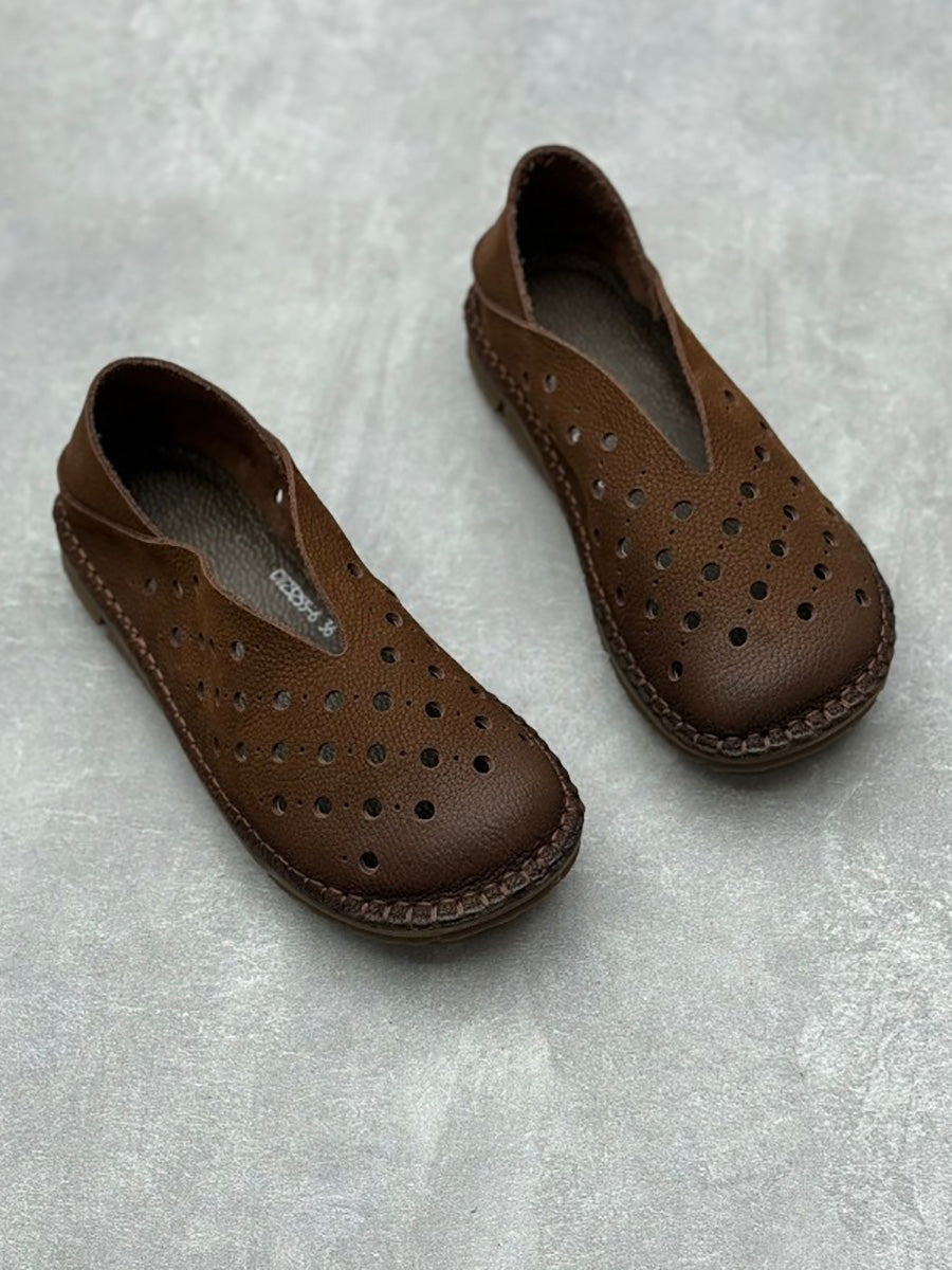 Summer Leather Cutout Flat Shoes Qw1051