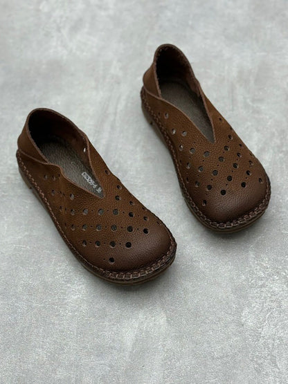 Summer Leather Cutout Flat Shoes Qw1051