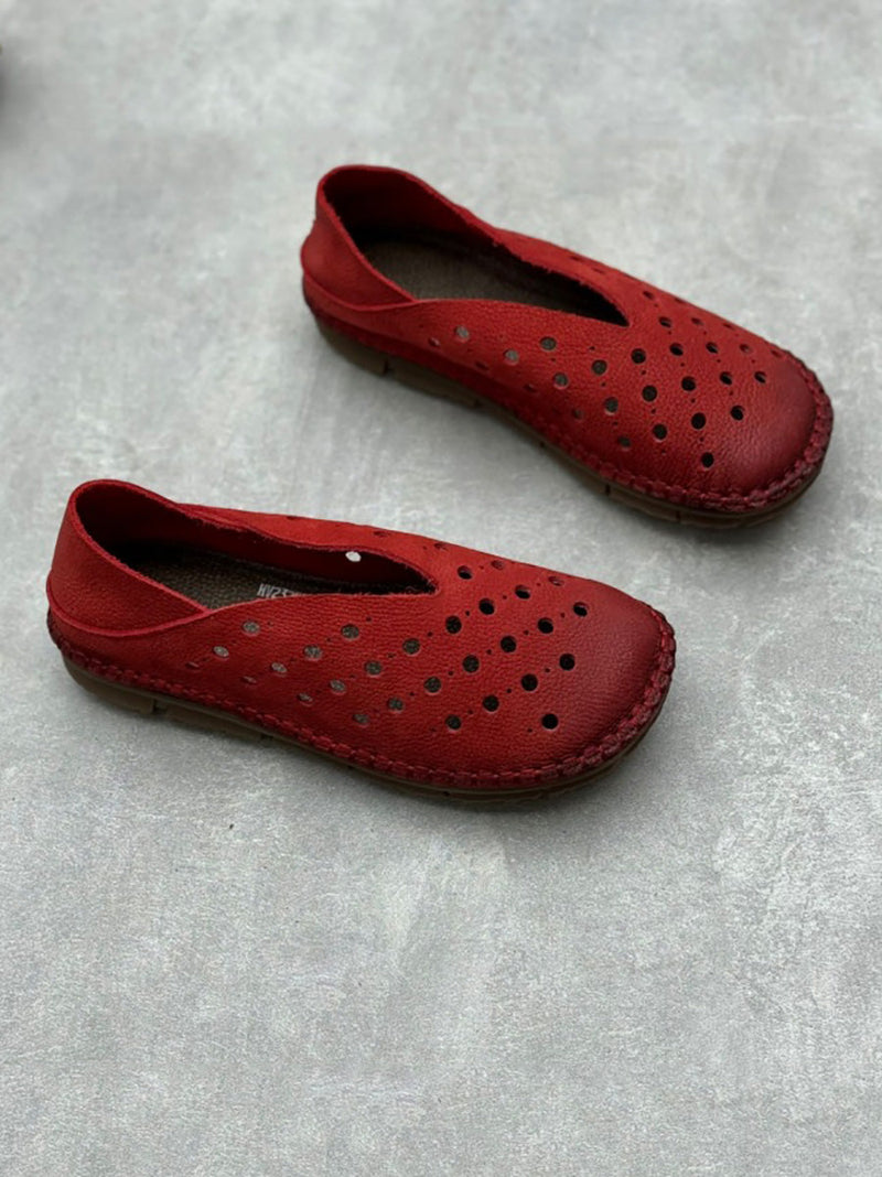 Summer Leather Cutout Flat Shoes Qw1051