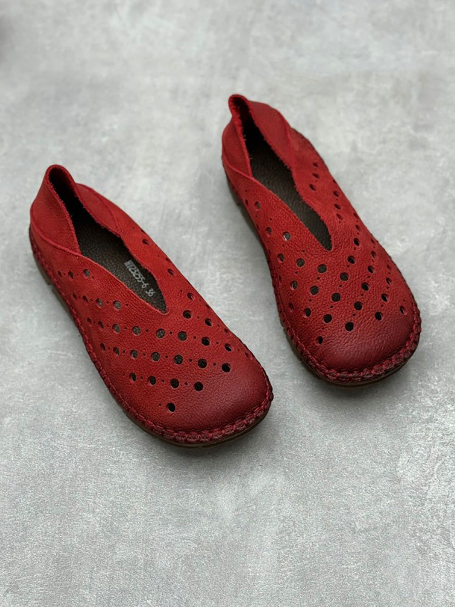 Summer Leather Cutout Flat Shoes Qw1051