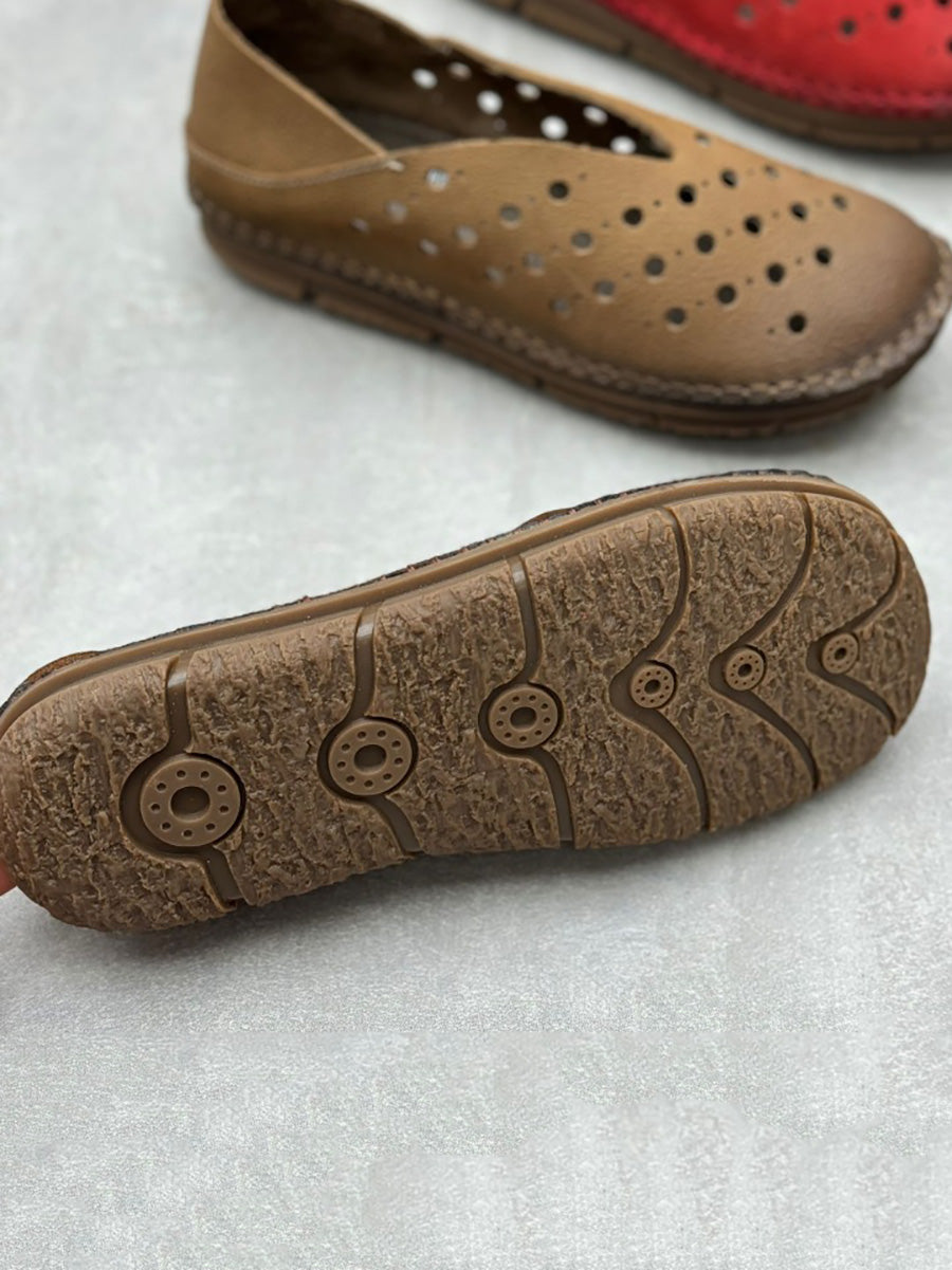 Summer Leather Cutout Flat Shoes Qw1051