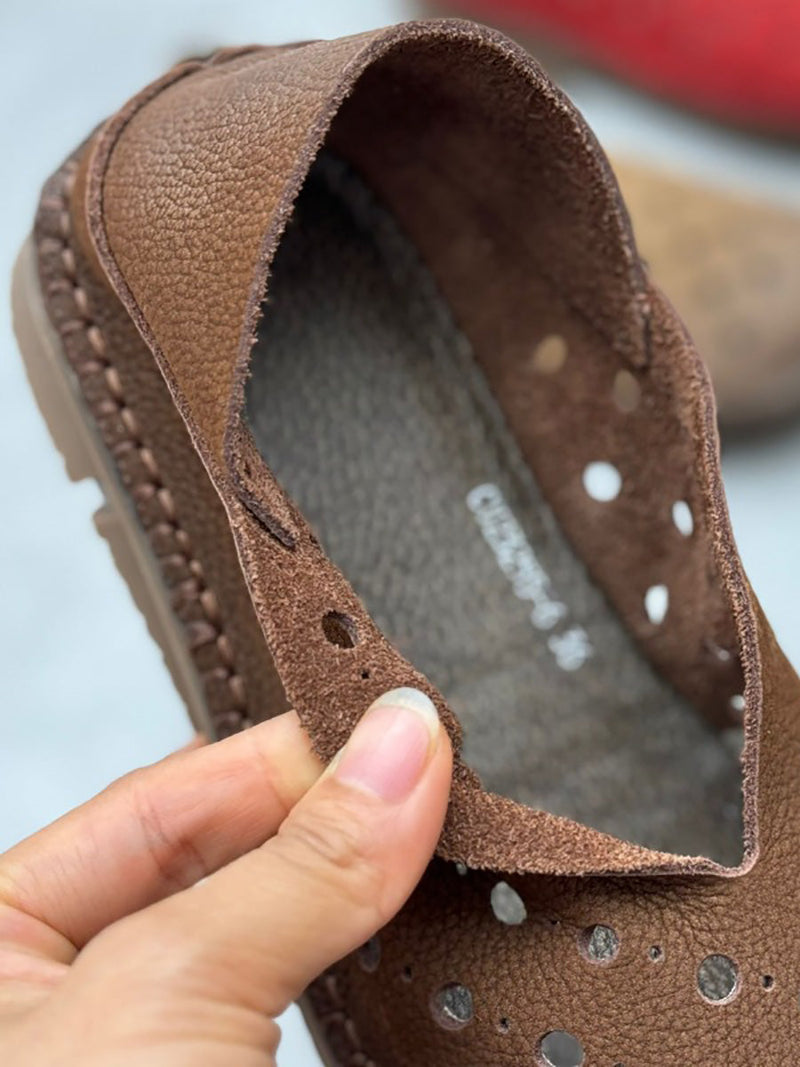 Summer Leather Cutout Flat Shoes Qw1051