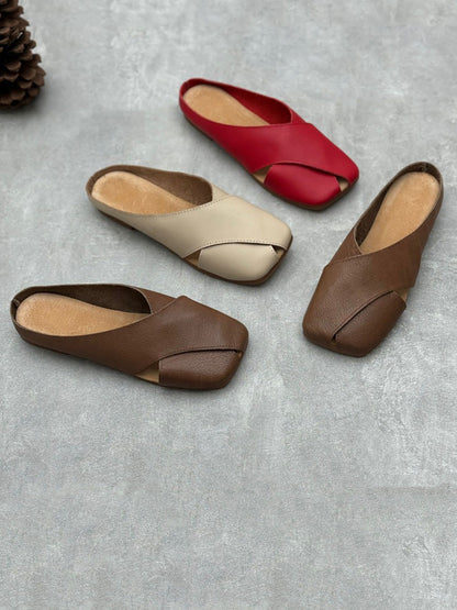 Summer Leather Spliced Slippers Qw1047