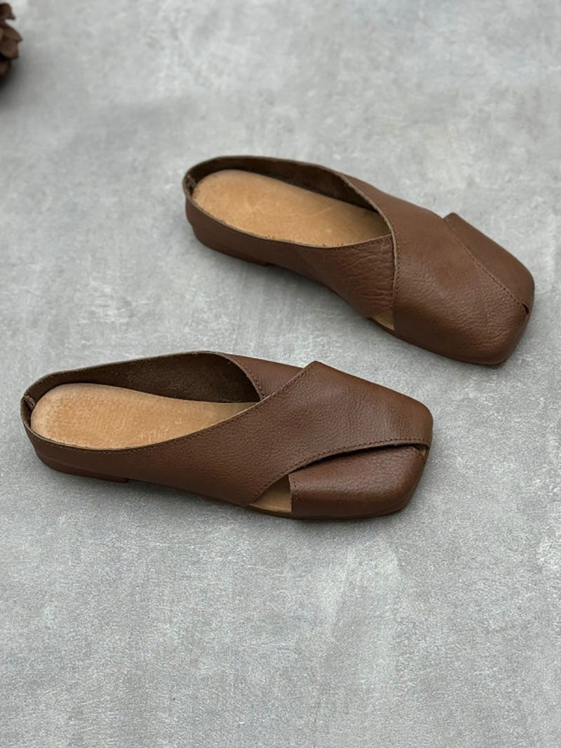Summer Leather Spliced Slippers Qw1047
