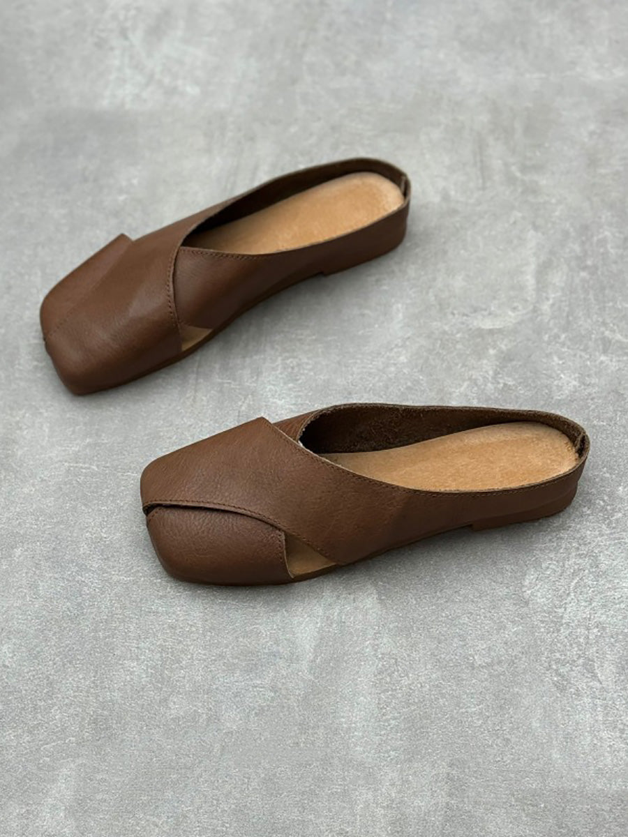 Summer Leather Spliced Slippers Qw1047