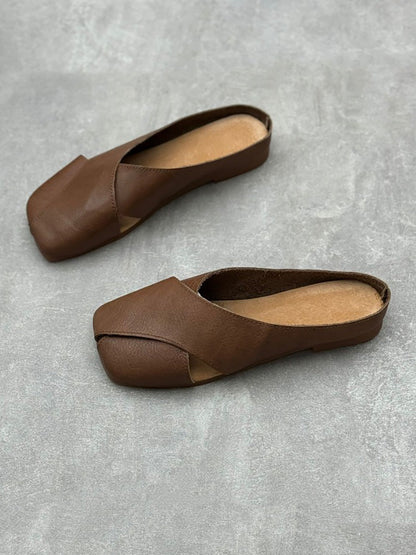 Summer Leather Spliced Slippers Qw1047