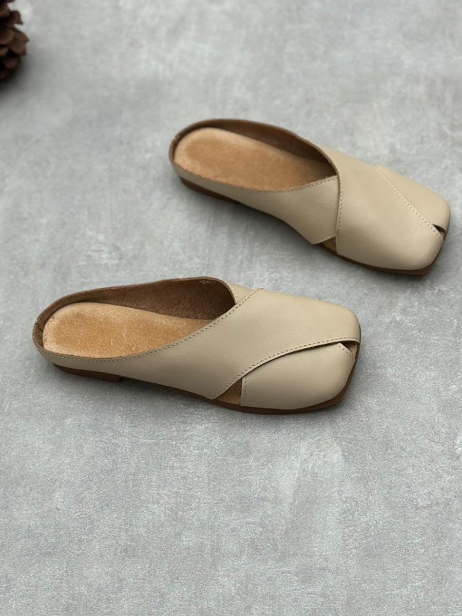 Summer Leather Spliced Slippers Qw1047