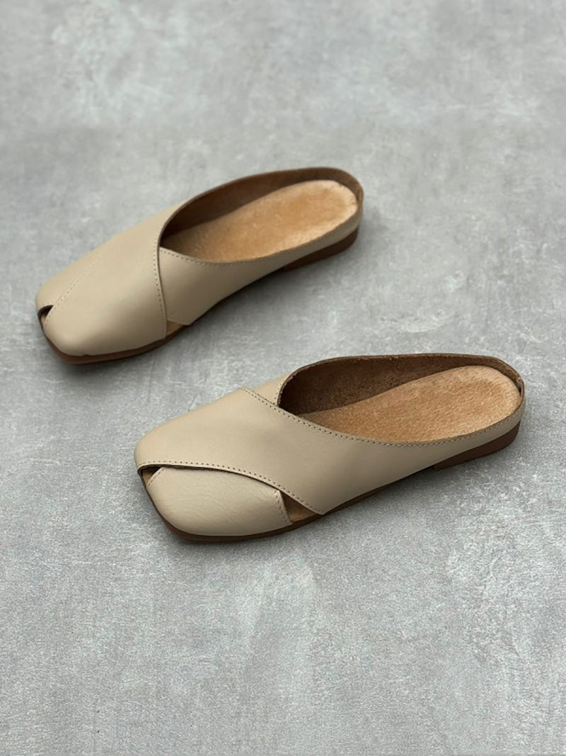 Summer Leather Spliced Slippers Qw1047