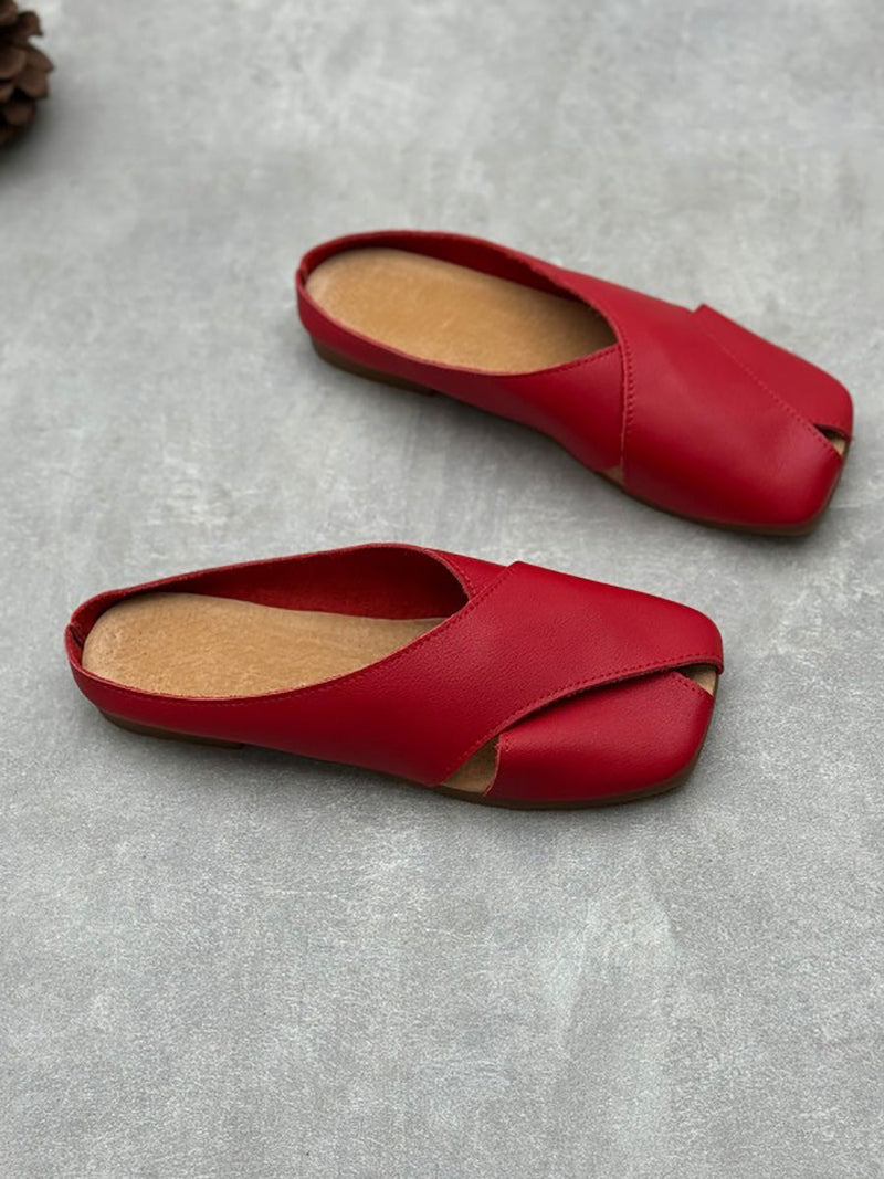 Summer Leather Spliced Slippers Qw1047