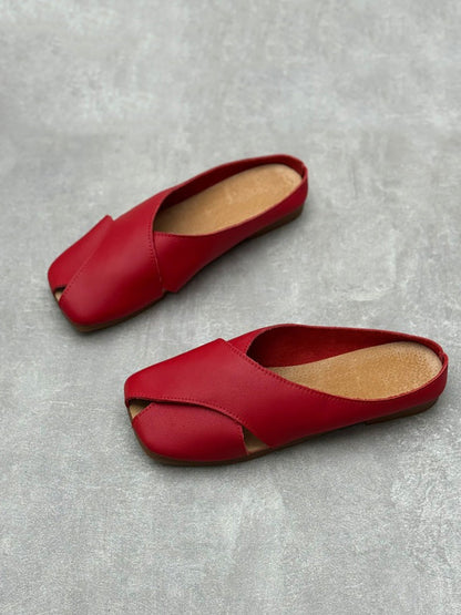 Summer Leather Spliced Slippers Qw1047