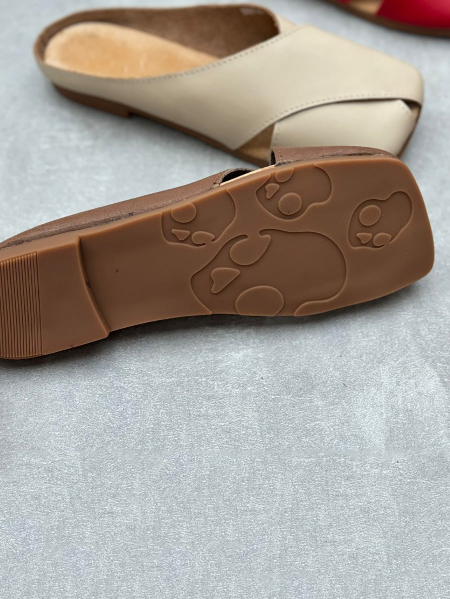 Summer Leather Spliced Slippers Qw1047