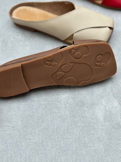 Summer Leather Spliced Slippers Qw1047