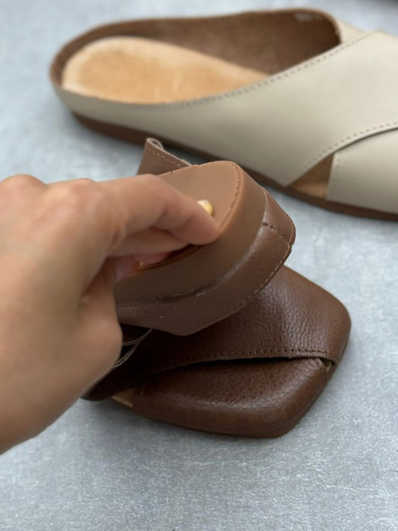 Summer Leather Spliced Slippers Qw1047