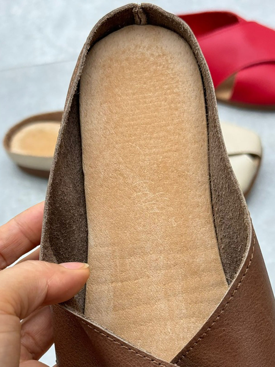 Summer Leather Spliced Slippers Qw1047