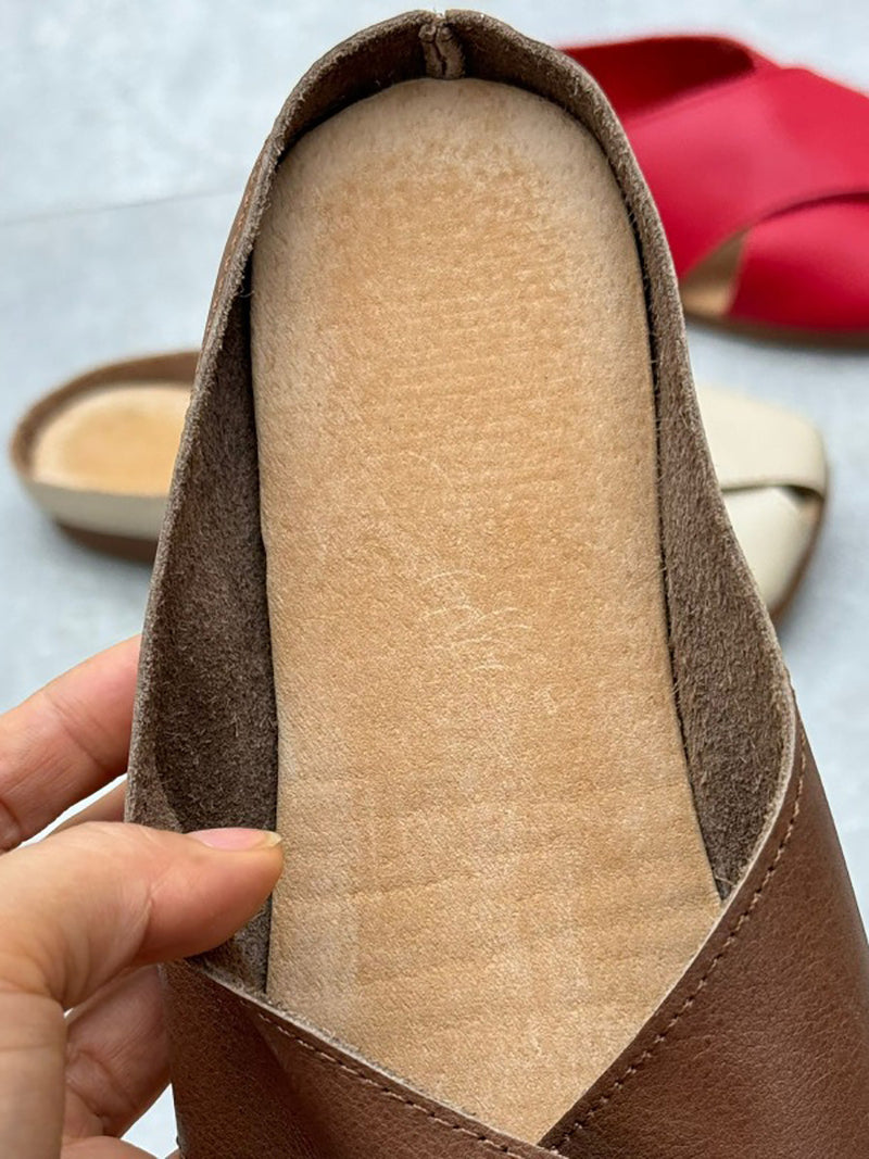 Summer Leather Spliced Slippers Qw1047