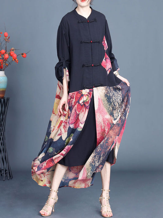 Summer Flower Spliced Long Shirt Coat Qw1008