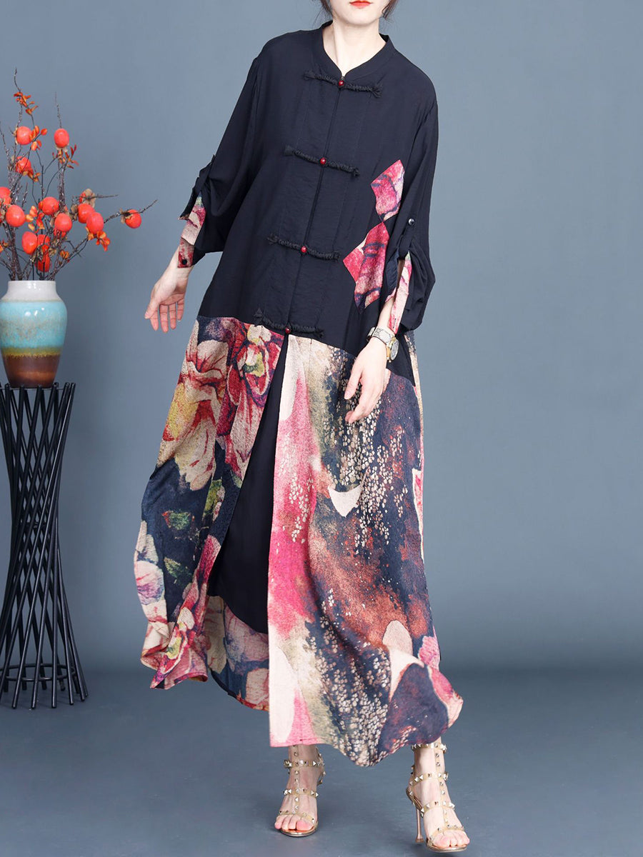 Summer Flower Spliced Long Shirt Coat Qw1008