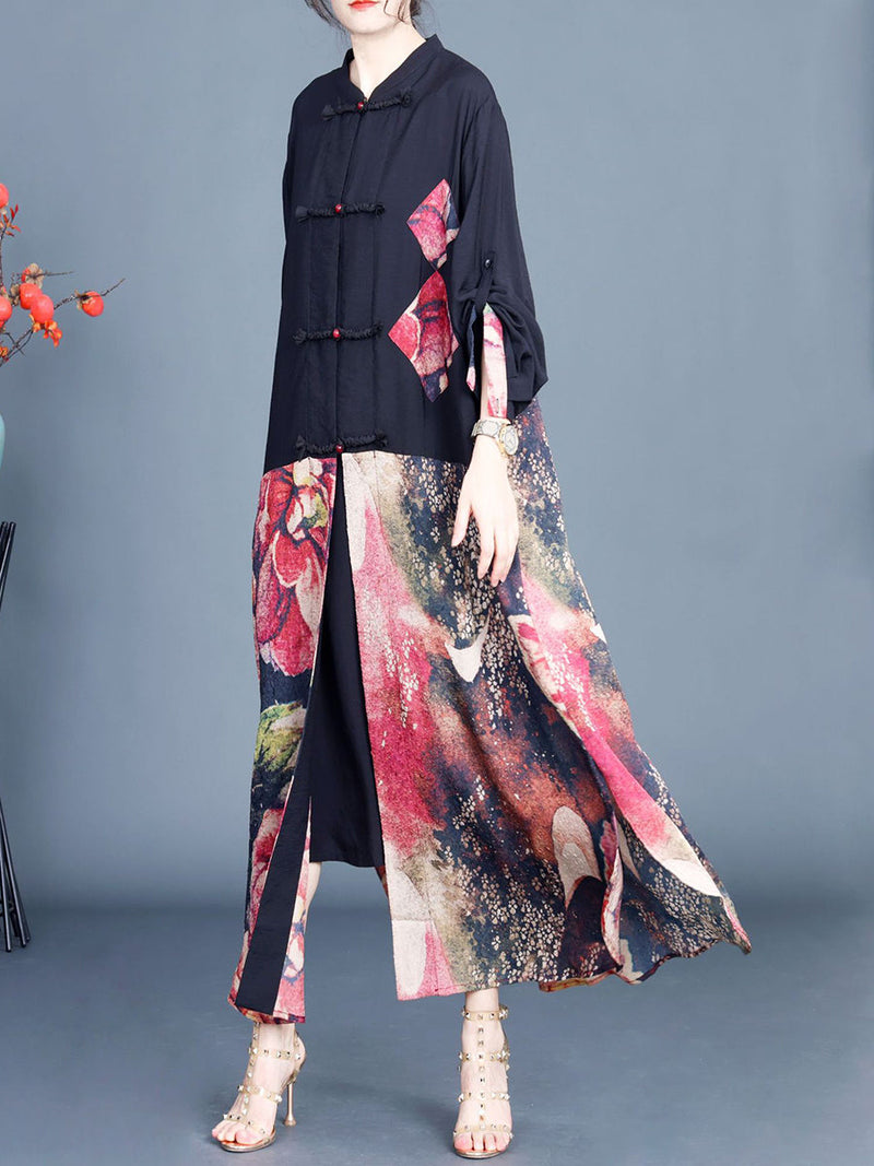 Summer Flower Spliced Long Shirt Coat Qw1008
