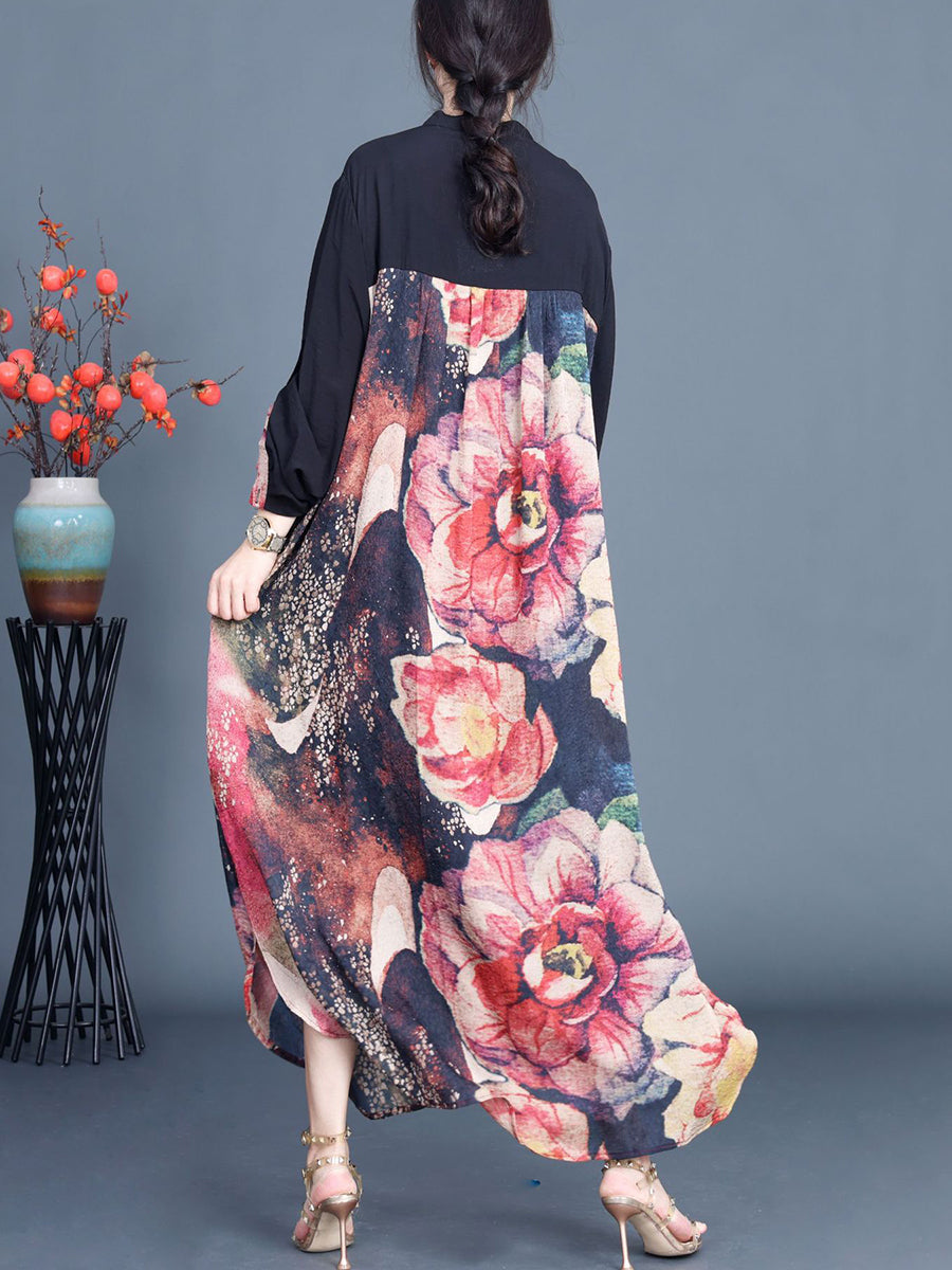 Summer Flower Spliced Long Shirt Coat Qw1008