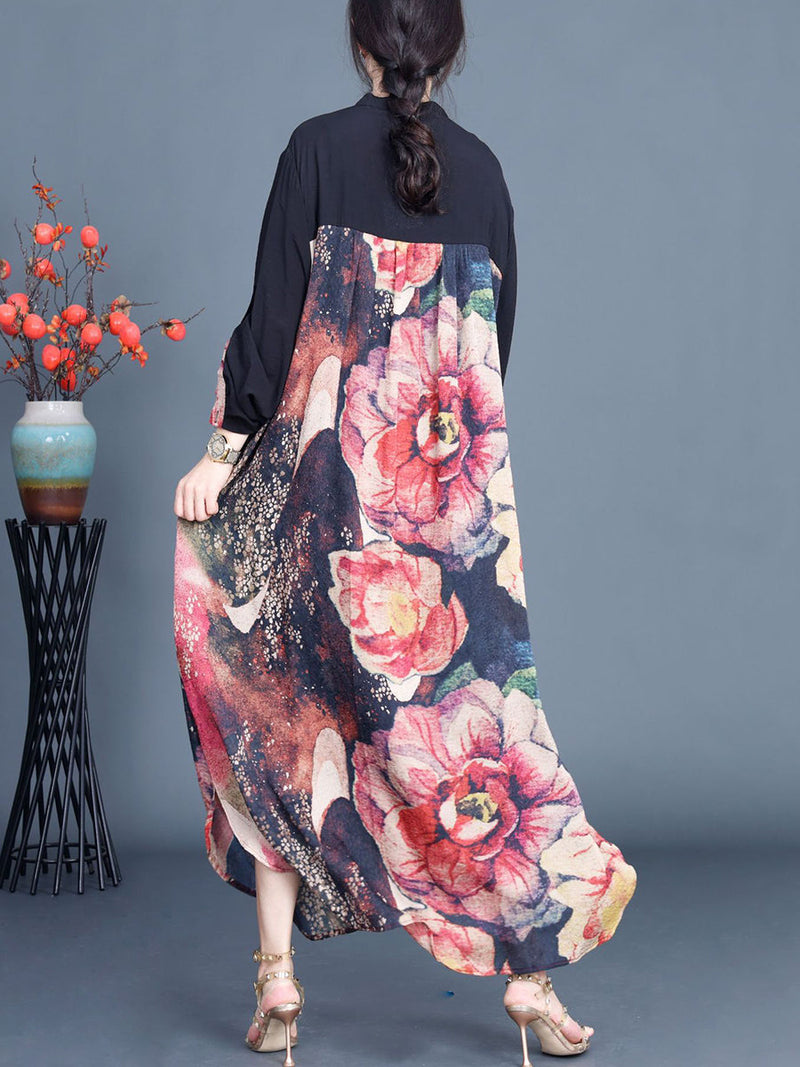 Summer Flower Spliced Long Shirt Coat Qw1008