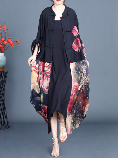 Summer Flower Spliced Long Shirt Coat Qw1008