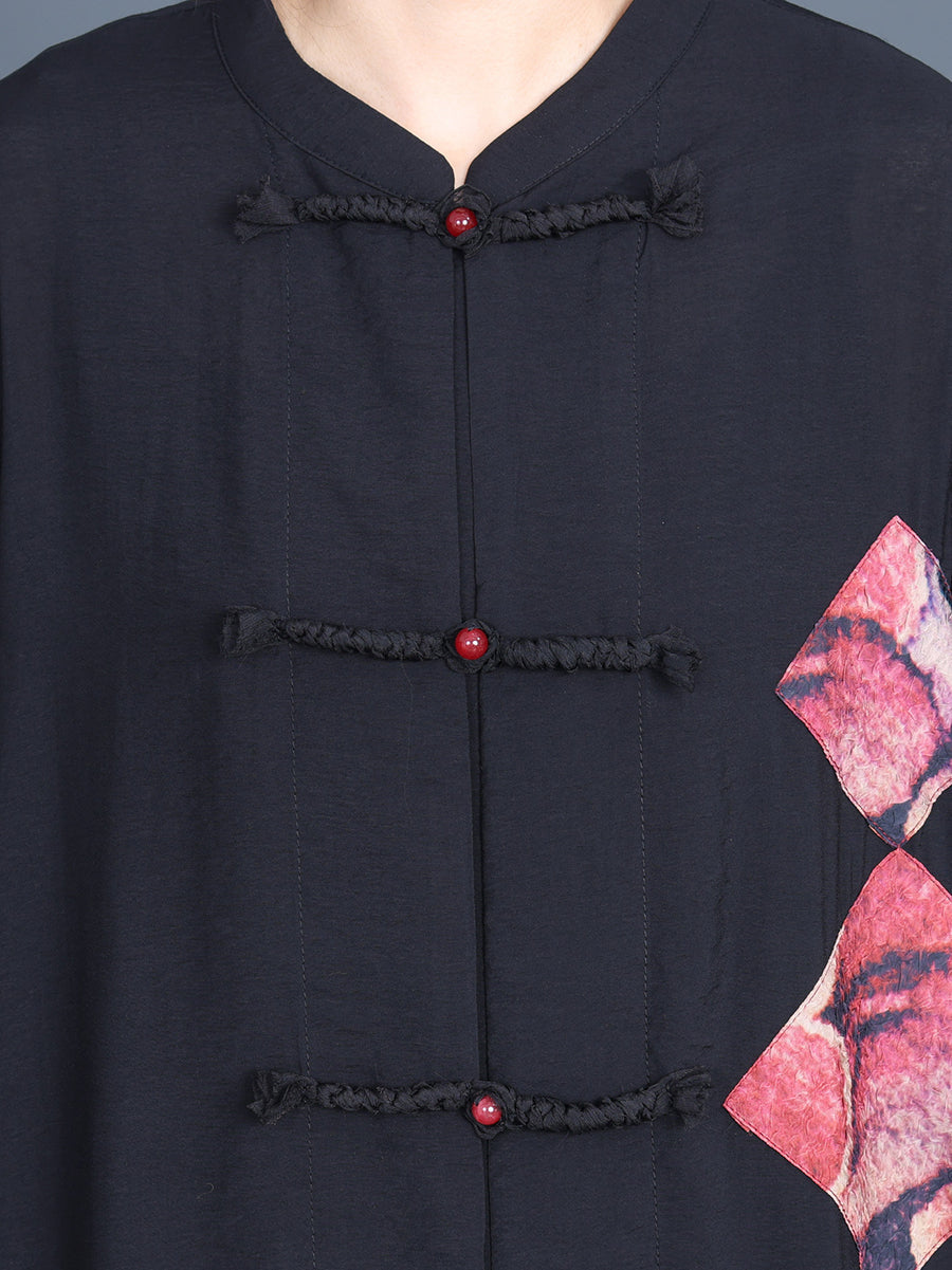 Summer Flower Spliced Long Shirt Coat Qw1008