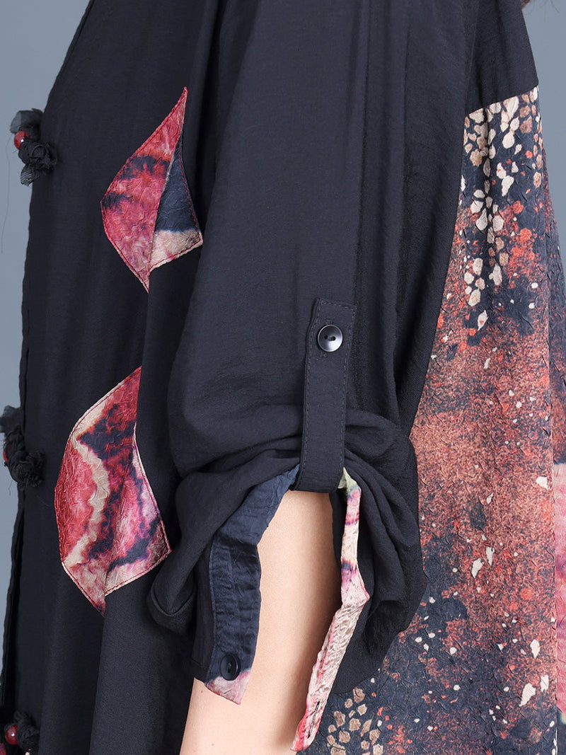 Summer Flower Spliced Long Shirt Coat Qw1008