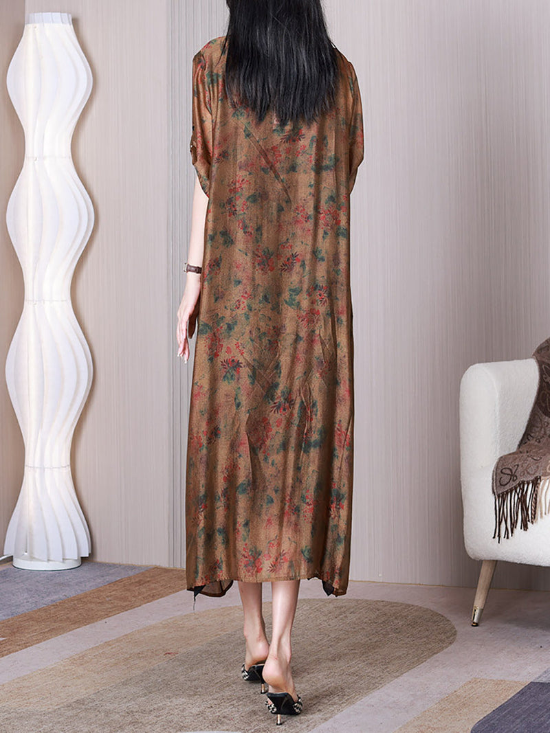 Summer Retro Spliced Silk Long Shirt Coat Qw1009