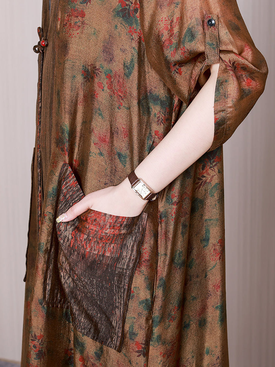 Summer Retro Spliced Silk Long Shirt Coat Qw1009