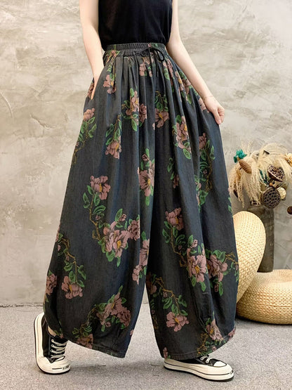 Summer Flower Denim Wide-leg Pants Qw1013