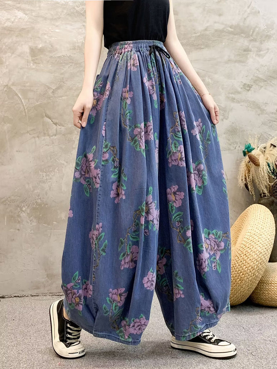 Summer Flower Denim Wide-leg Pants Qw1013