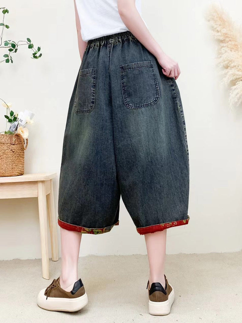 Summer Flower Embroidery Denim Pants Qw1024